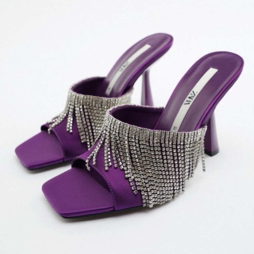 ZARA PURPLE SPARKLY HEELED SANDALS BRAND NEW WITH TAGS US 9 EUR 40